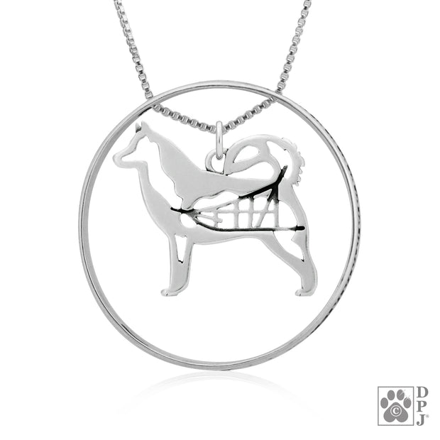 Sterling Silver Alaskan Malamute Necklace w/Paw Print Enhancer, Body