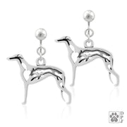 Greyhound clip-on earrings in sterling silver, Stylish Greyhound bling