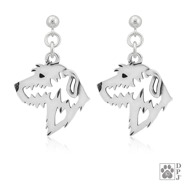 Sterling silver Irish Wolfhound earrings head study on dangle posts, Irish Wolfhound jewelry