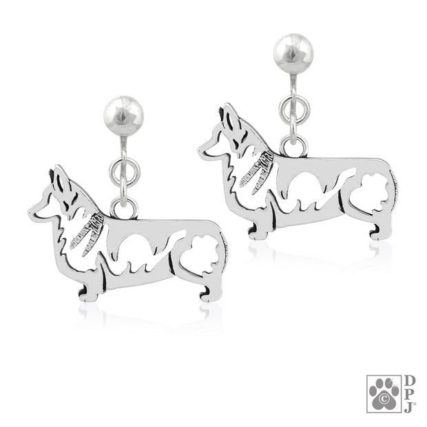 Pembroke Corgi clip-on earrings in sterling silver, Stylish Pembroke Corgi bling
