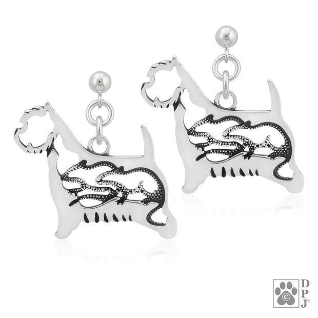 West Highland White Terrier earrings in sterling silver on dangle posts, Handcrafted West Highland White Terrier jewelry 