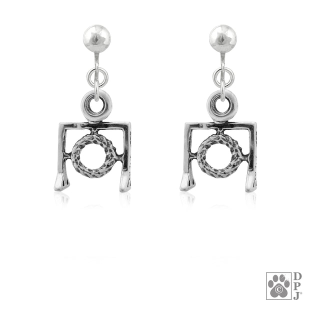 Tire jump earrings on clip-ons in sterling silver, Top rated agility jewelry