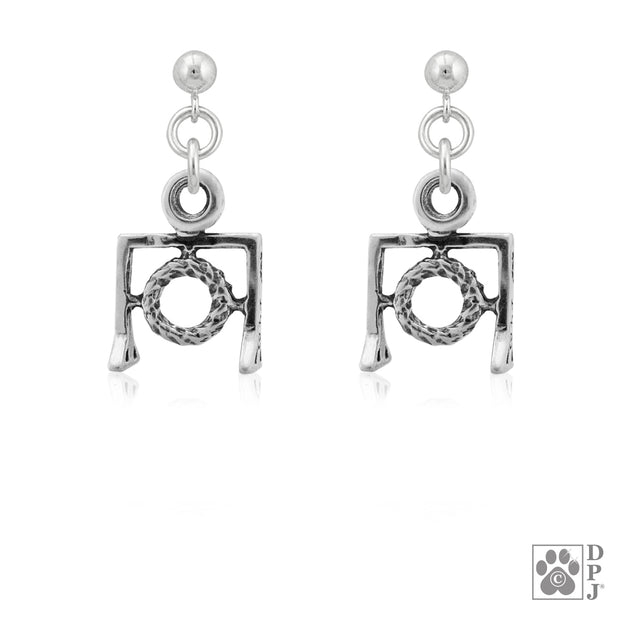 Tire jump earrings on dangle posts in sterling silver, Agility judge gifts