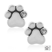 Paw and heart post earrings in sterling silver, Top rated gifts for dog moms or cat moms
