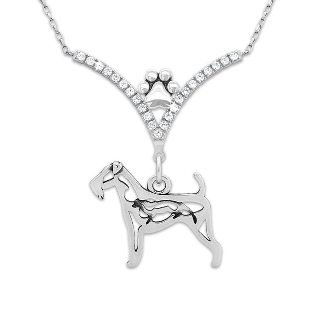 Cubic Zirconia Airedale Terrier Necklace, Body w/Otter