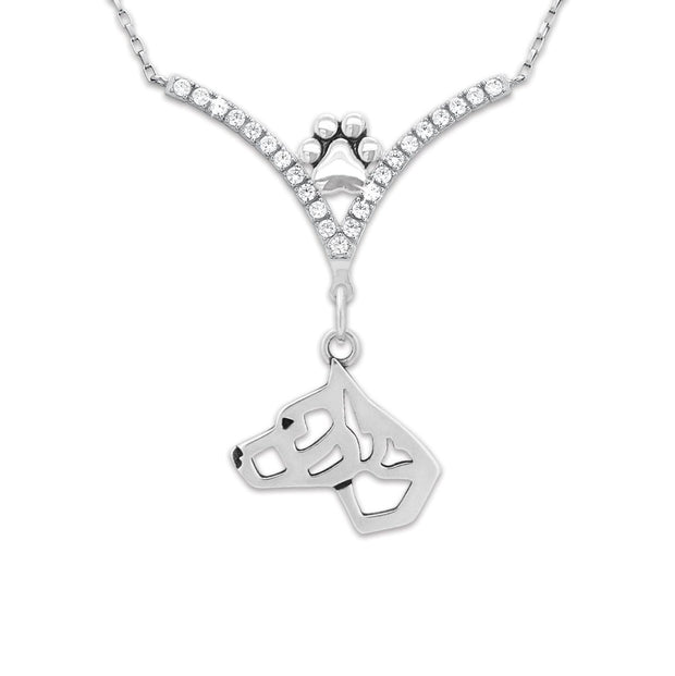 CZ American Staffordshire Terrier Necklace, Cropped Ears Head