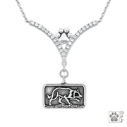 Luxury Border Collie  necklace gifts, High end Border Collie cubic zirconia necklace in sterling silver