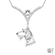 Fine dog Dachshund jewelry for dog moms, Cubic zirconia Dachshund necklace in sterling silver