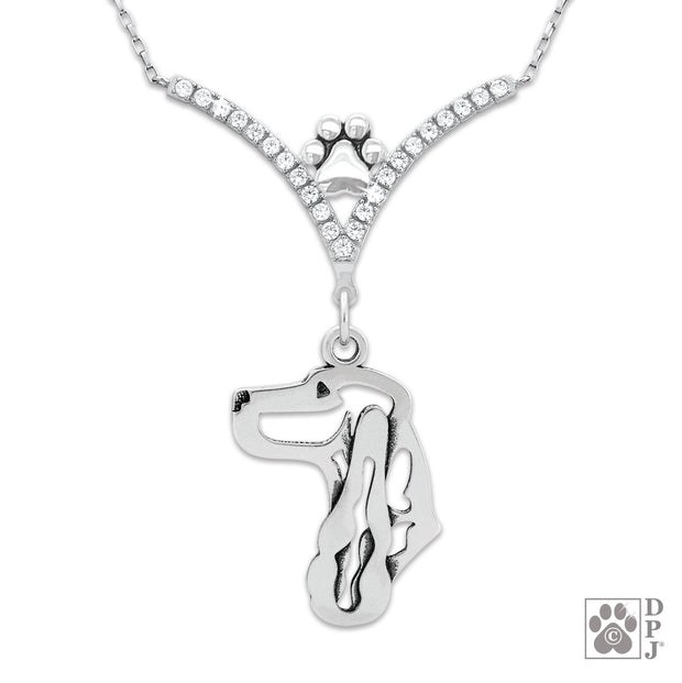 High end English Cocker Spaniel cubic zirconia necklace in sterling silver, Fine English Cocker Spaniel jewelry in sterling silver