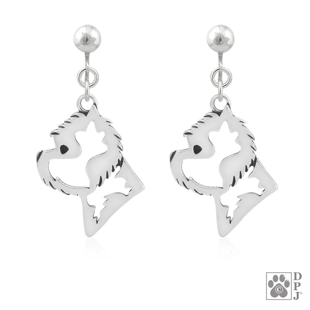 Sterling silver West Highland White Terrier clip on earrings head study, West Highland White Terrier products