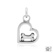 Heart and bone necklace pendant in sterling silver, Dog lover gifts