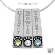 Personalized Sterling Silver Pillar Paws Pendant w/Crystal