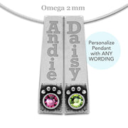 Personalized Sterling Silver Pillar Paws Pendant w/Crystal