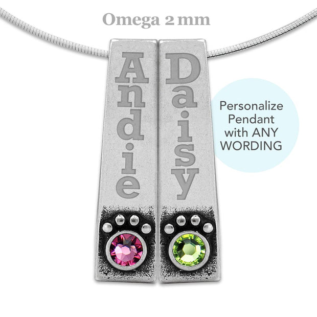 Personalized Sterling Silver Pillar Paws Pendant w/Crystal