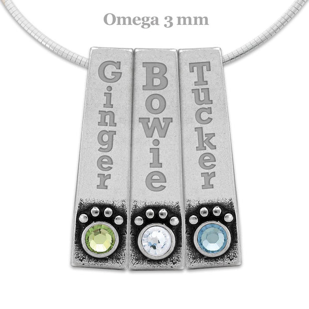 Personalized Sterling Silver Pillar Paws Pendant w/Crystal