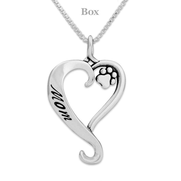 Dog Mom Pendant, Paw Print and Heart Necklace