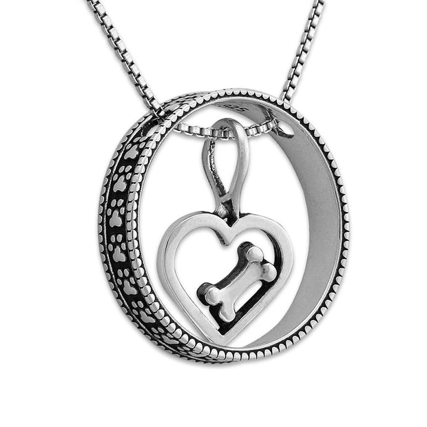 Dog Bone and Paw Print Necklace, Dog Lovers Jewelry & Gifts