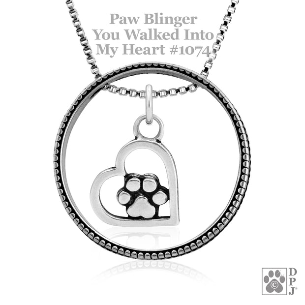 Paw Print Bling with You Walked Into My Heart Necklace