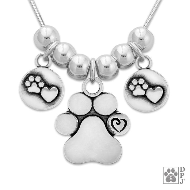 Paw Print Necklace,  Close To My Heart Meets Unconditional Love Charm Necklace
