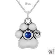 Personalized Paw Print In Sterling Silver, Unconditional Love w/Crystal Pendant