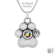 Personalized Paw Print In Sterling Silver, Unconditional Love w/Crystal Pendant