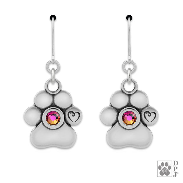 Personalized Crystal Paw Print Earrings, Unconditional Love Earrings