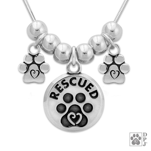 Cat and Dog Paw Necklace, Baby Paw Meets RESCUED Charm Necklace