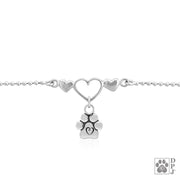 Paw Print Anklet, Sterling Silver One Love Ankle Bracelet w/Baby Paws