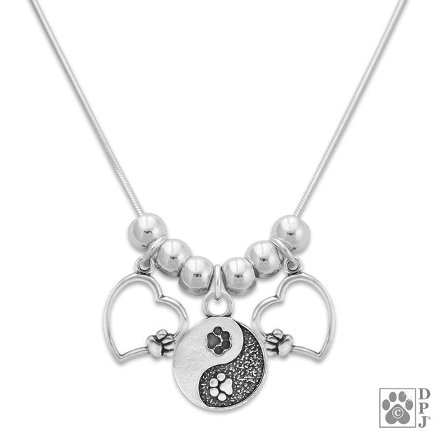 Paw and Heart Necklace, Paws On My Heart Meets Yin and Yang Paw Charm Necklace