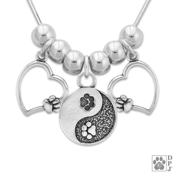 Paw and Heart Necklace, Paws On My Heart Meets Yin and Yang Paw Charm Necklace