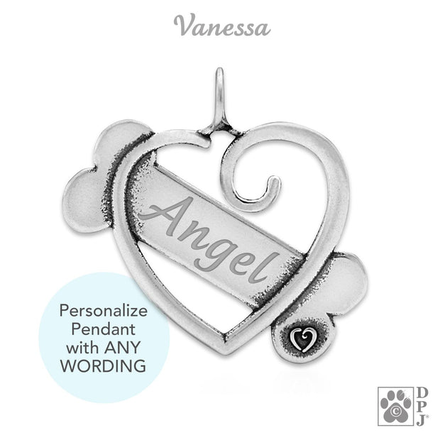 Personalized Dog Bone and Heart Necklace, K-9 Cupid Pendant