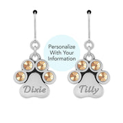 Personalized Crystal Paw Print Earrings, You Are My Shining Light