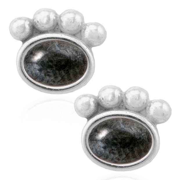Sterling Silver Paw Print Post Earrings, In 16 Semi-Precious Stones