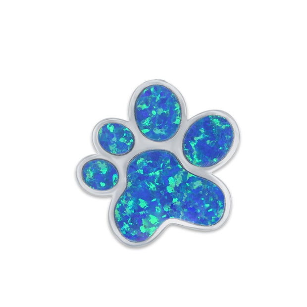 Blue Opal Paw Print Necklace Pendant In Sterling Silver