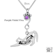 Sterling Silver Cat Birthstone Necklace