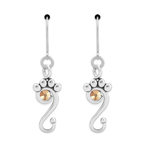 Pawsatively Connected Paw Print Earrings w/Crystal