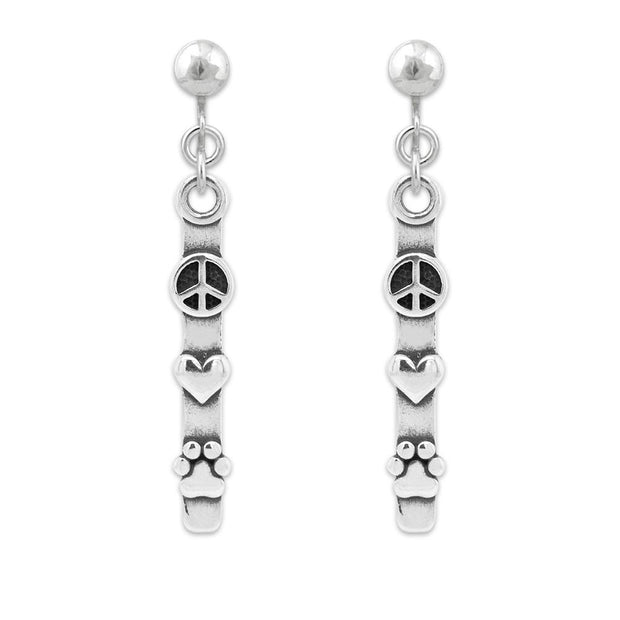 Peace Love Paws Earrings and Jewelry in Sterling Silver