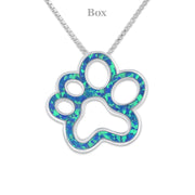 Sterling Silver Blue Opal Paw Print Pendant