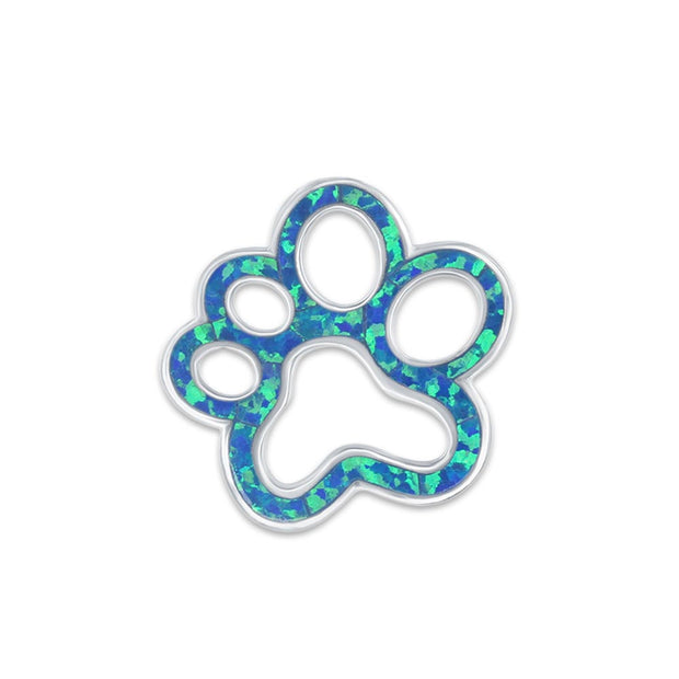 Sterling Silver Blue Opal Paw Print Pendant
