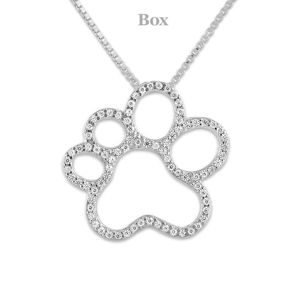 CZ Outline Paw Print Necklace In Sterling Silver