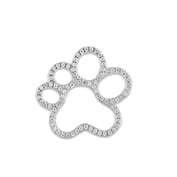 CZ Outline Paw Print Necklace In Sterling Silver