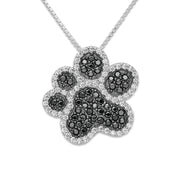 CZ Paw Print Necklace Pendant In Sterling Silver