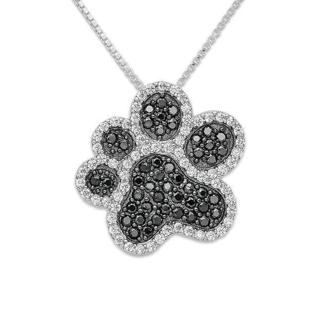 CZ Paw Print Necklace Pendant In Sterling Silver