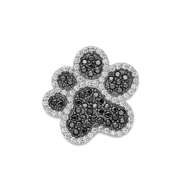 CZ Paw Print Necklace Pendant In Sterling Silver