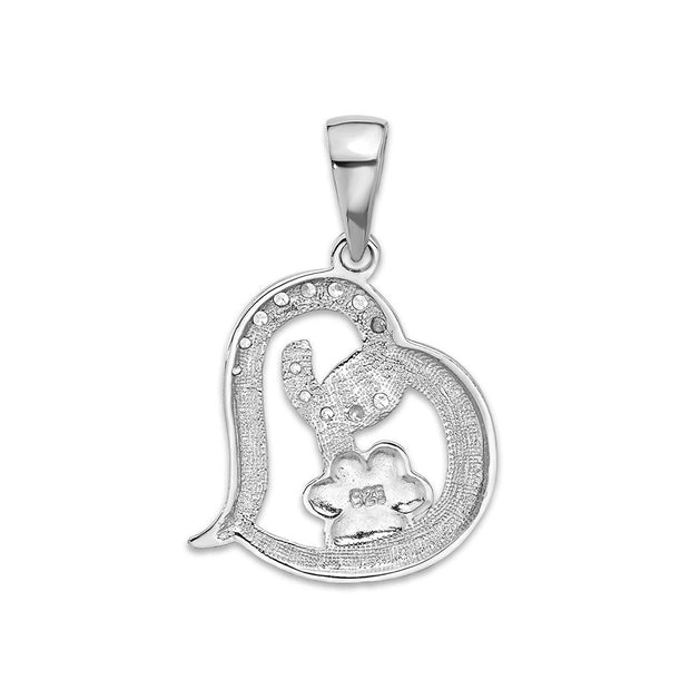 CZ Paw Print Heart Pendant in Sterling, Always On My Heart Necklace