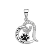 CZ Paw Print Heart Pendant in Sterling, Always On My Heart Necklace