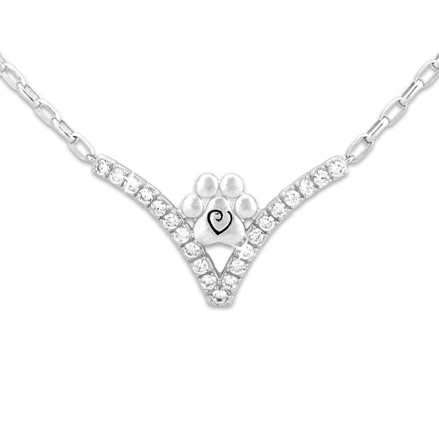 Cubic Zirconia and Sterling Silver Necklace with Pawprint.