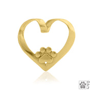 14K Gold Heart & Paw Necklace, Heart Dog Slide