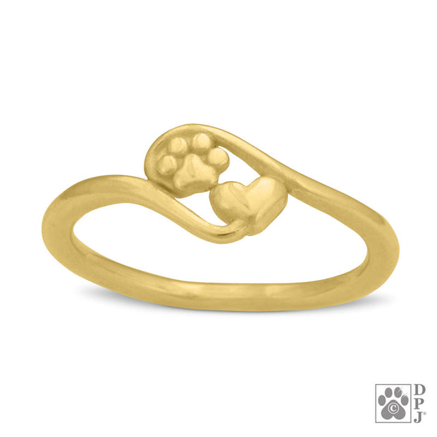 Popular Gold Paw Print and Heart Ring, 14K Close To My Heart Ring