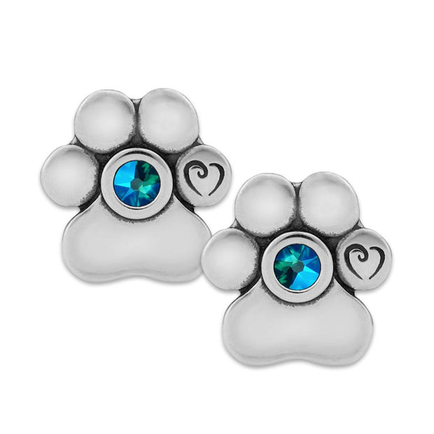 Personalized 1-Crystal Paw Print Studs, Unconditional Love Earrings in Sterling Silver
